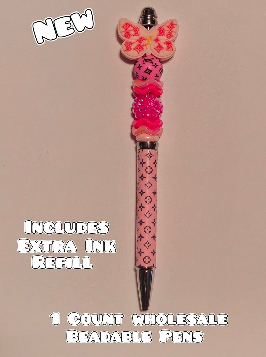 Wholesale Beadable Pens 1 Count Luxury Butterfly Pink Style Completed Pen