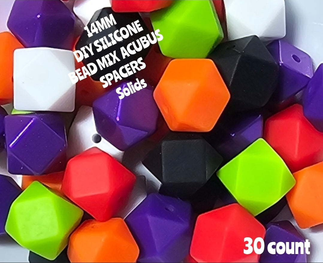 30 Count DIY Beads 14MM Solid Hexagon Beads Mix Orange Green Black Purple Red Mettalic PURPLE White