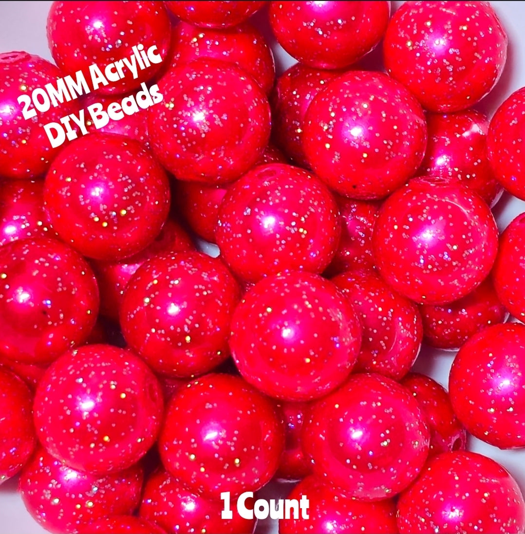 1 Count 20MM DIY Acrylic Beads Glitter Red Craft Supplies