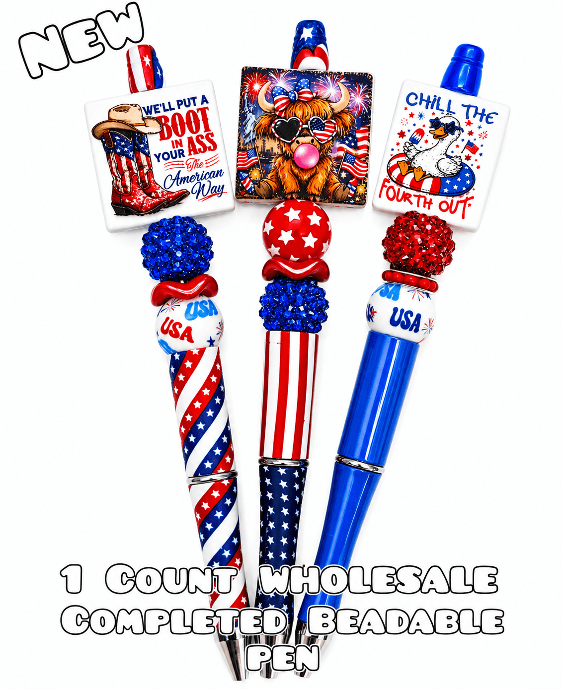 Wholesale 1 Count Beadable Pens Patriotic