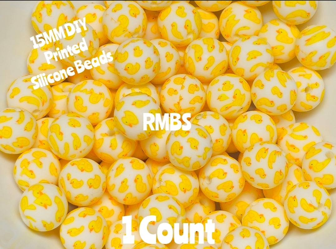 New 1 Count 15mm Printed Beads Yellow Ducks DIY beads Craft Supplies