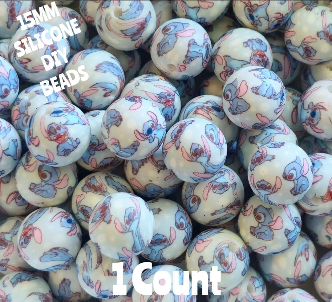 New 1 Count 15mm printed Stitch silicone bead