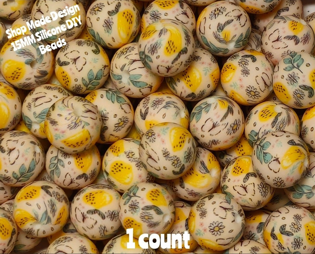 Nuevas Cuentas de silicona DIY de 15 mm con estampado de limón, accesorios para abalorios, 1 unidad