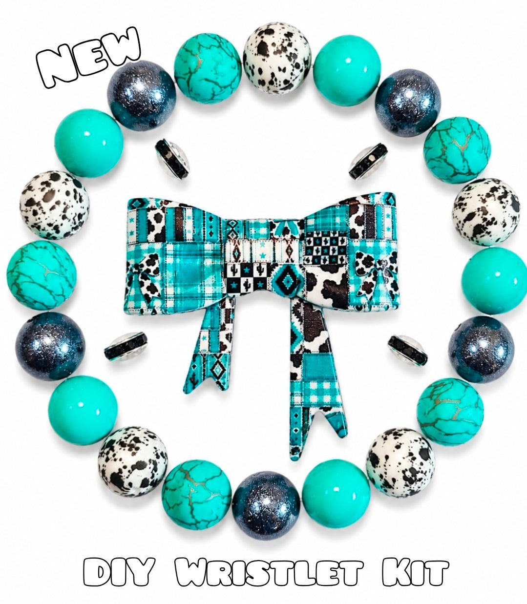New 1 Count DIY Deluxe Beadable Wristlet Kit Western Cow Teal