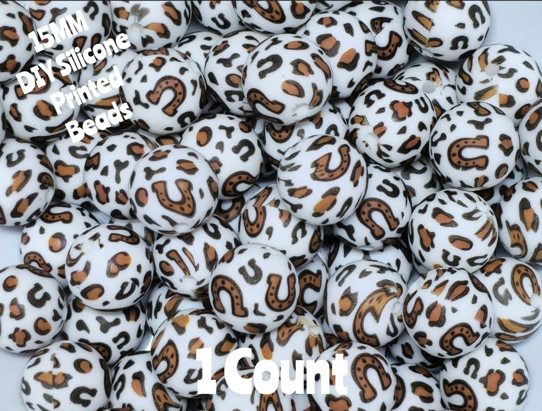 New 1 Count 15mm Printed Beads Country Western Horseshoe DIY beads