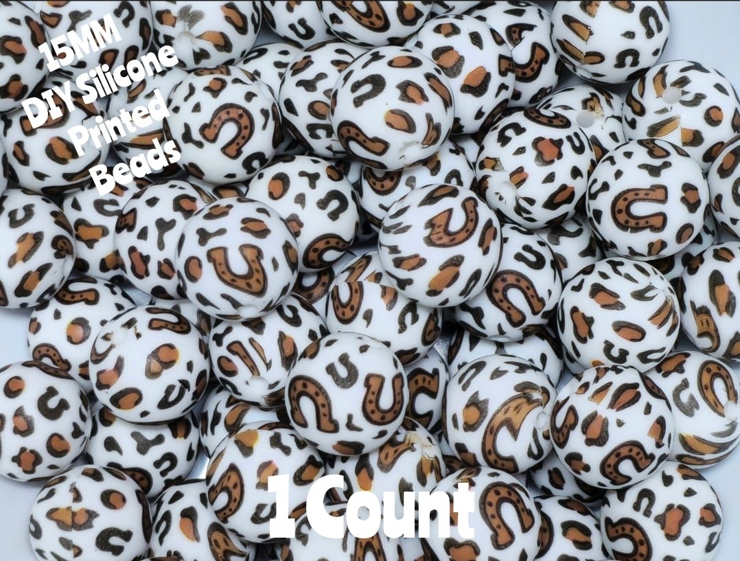 New 1 Count 15mm Printed Beads Country Western Horseshoe DIY beads
