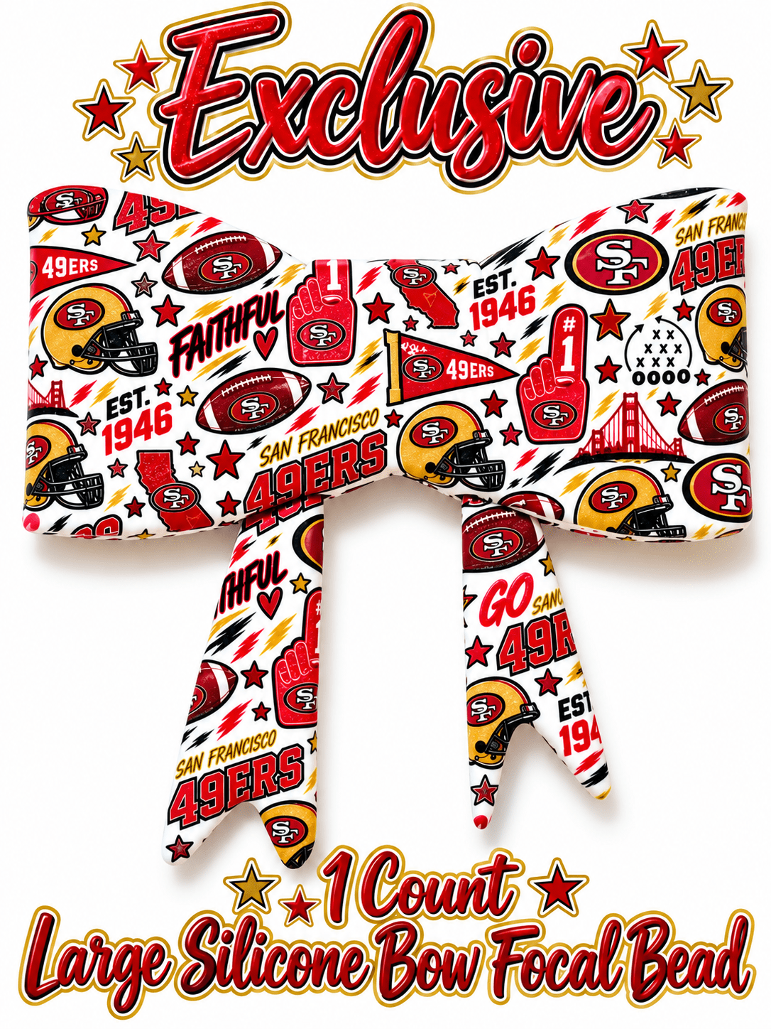 New Shop Exclusive 1 Count Large Silicone Bow FOOTBALL 49ers