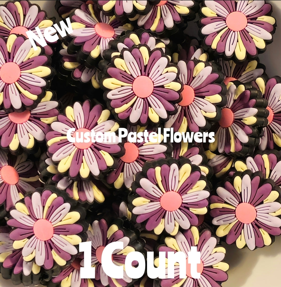NEW Custom Pastel Purple Flowers Focal Bead 1 Count Craft Supplies