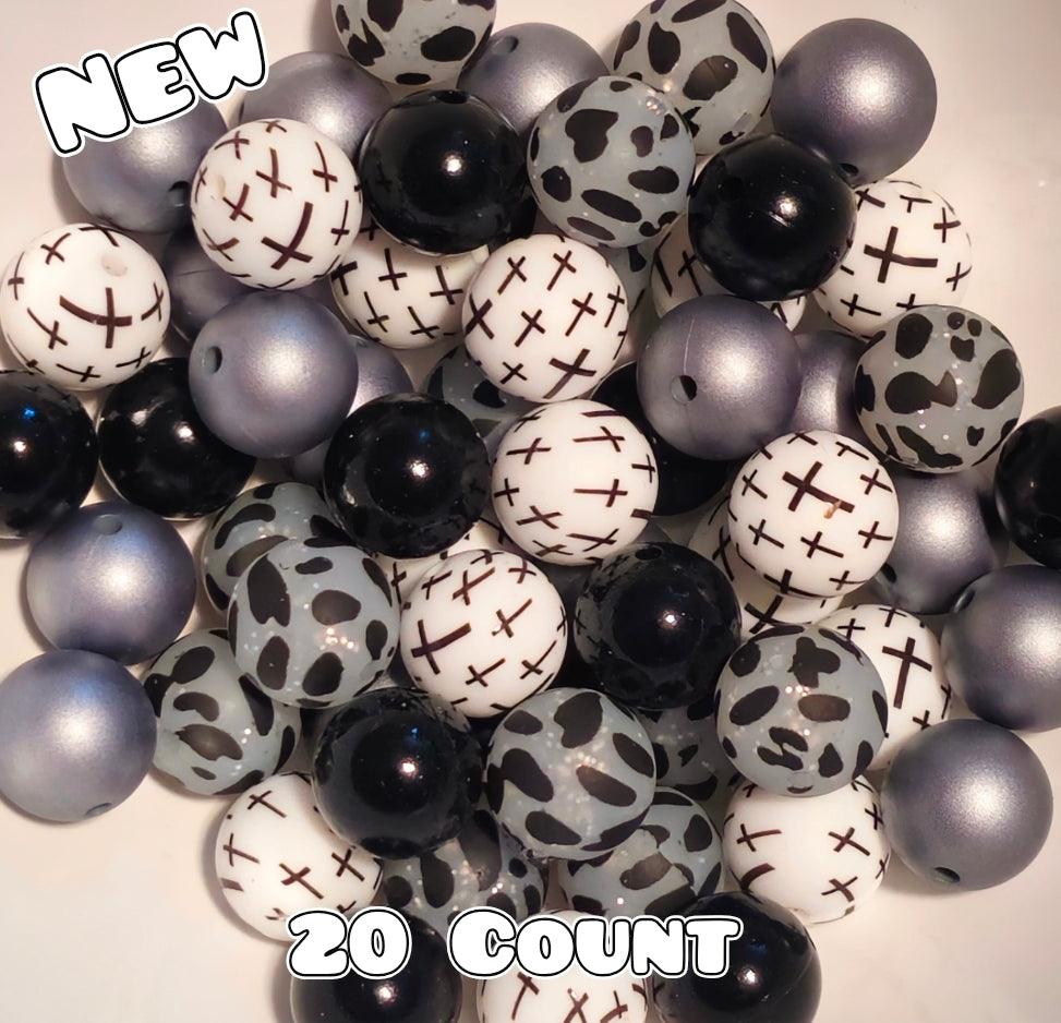 New 15mm Black Cross SILICONE Bead Mix 20 count. DIY Bead Craft Supplies