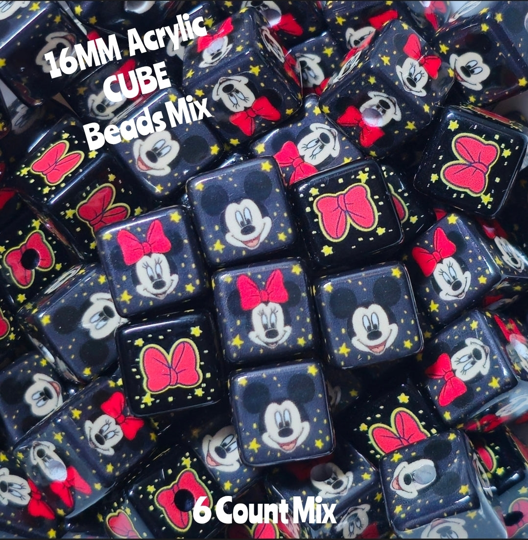 6 Count 16MM DIY Cubed Acrylic Beads Character Mouse Craft Supplies