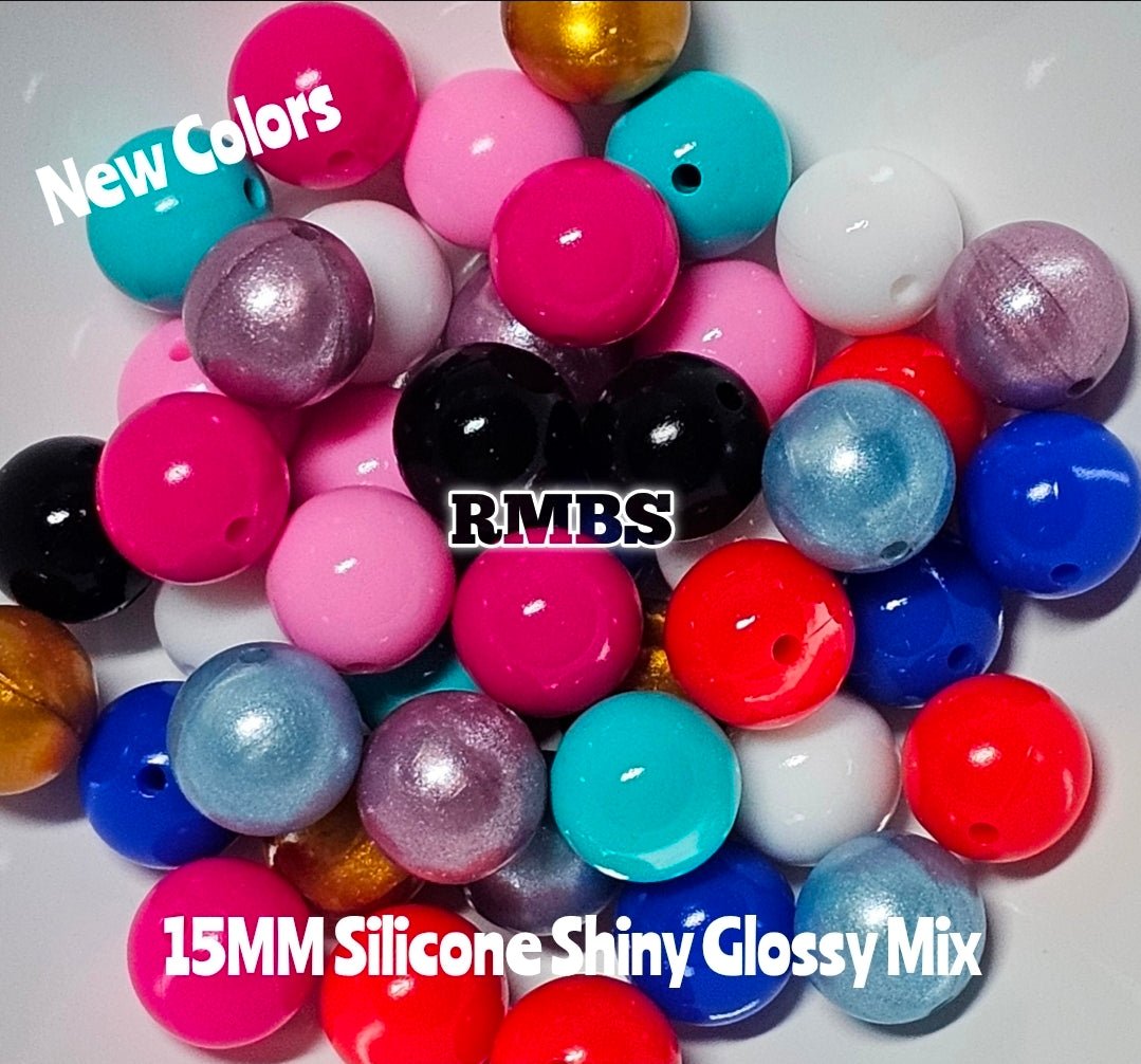 New Color Mix Shiny Glossy 40 Count 15mm Solid Silicone Beads Mix You get 4 of each 10 Colors