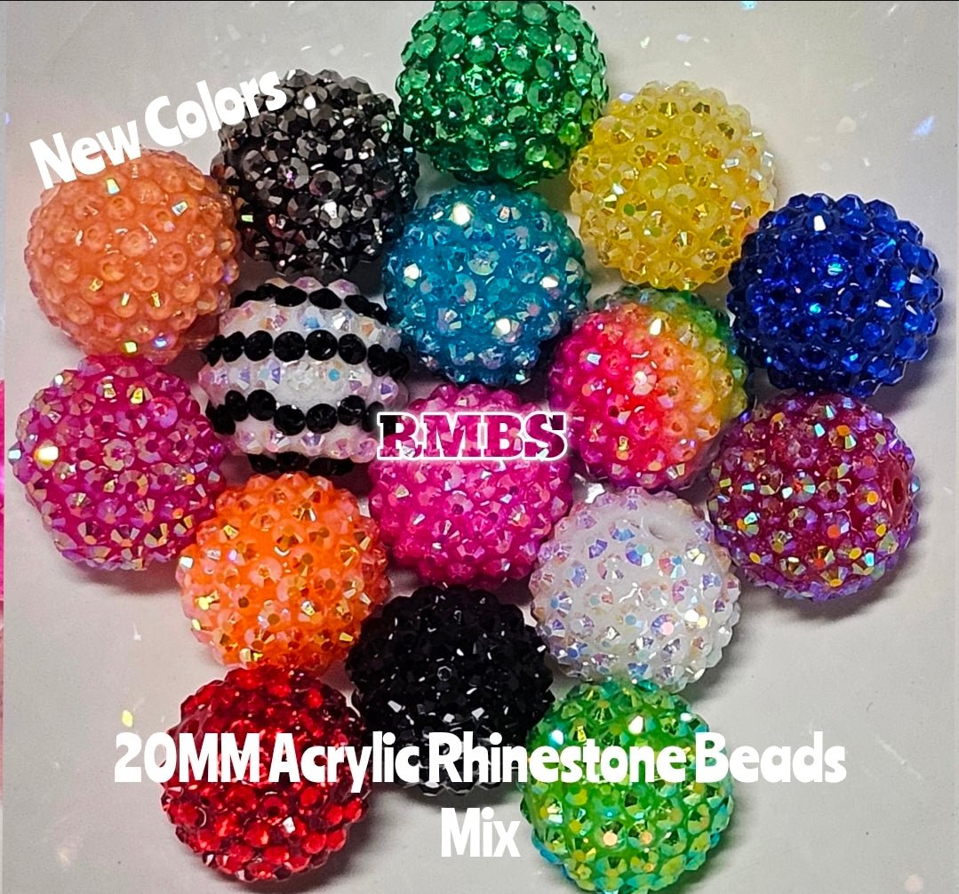 New Fancy Rhinestone Acrylic Beads Craft Supplies 20MM 15 Count 1 Of Each Color