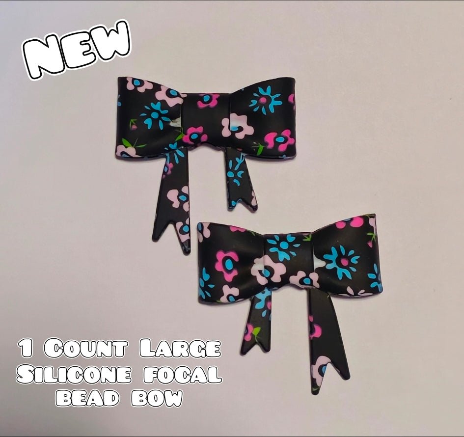 1 Count Large Silicone Printed Bow Focal Beads. Bow beadable accessories
