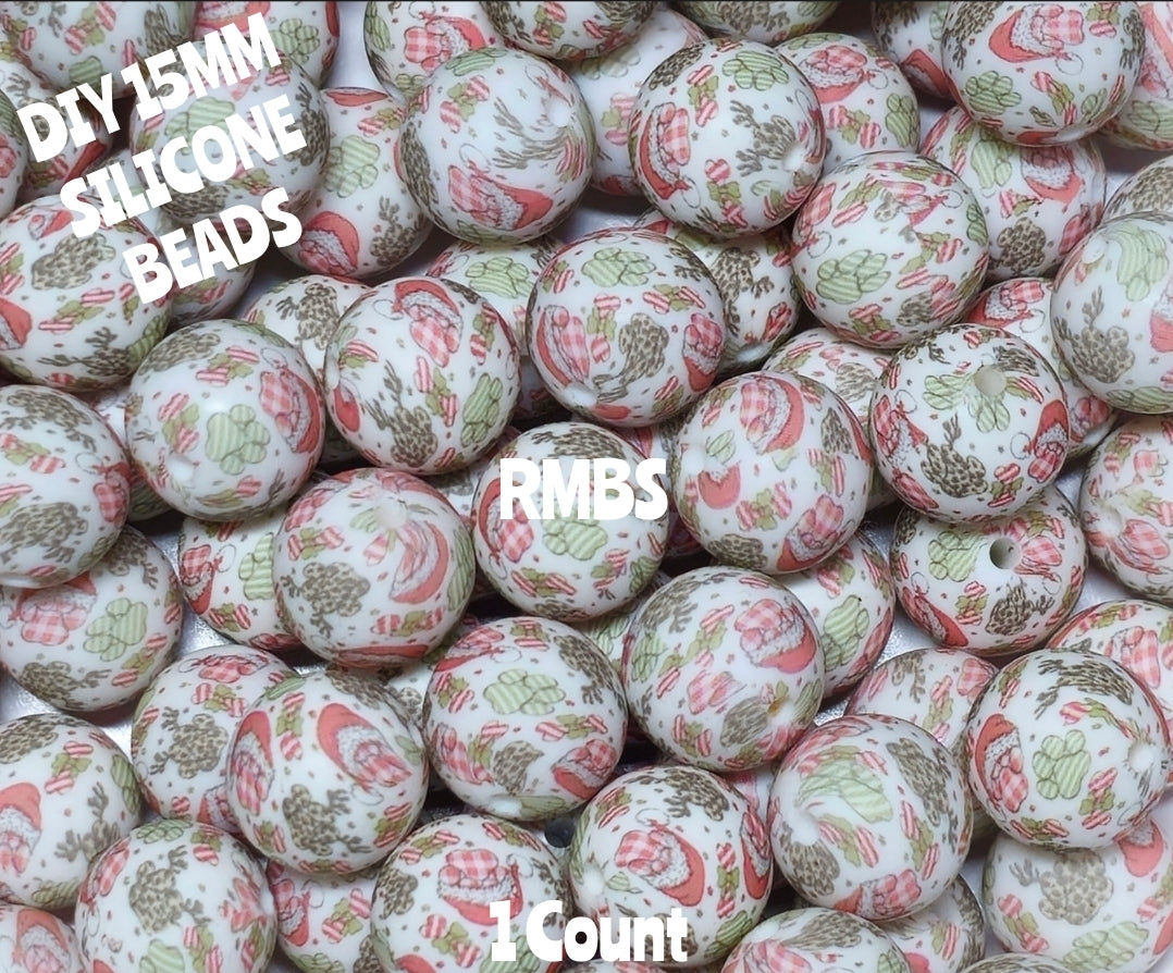 New 1 Count 15mm Printed Beads Christmas Theme Beads Craft Supplies Multiple Options