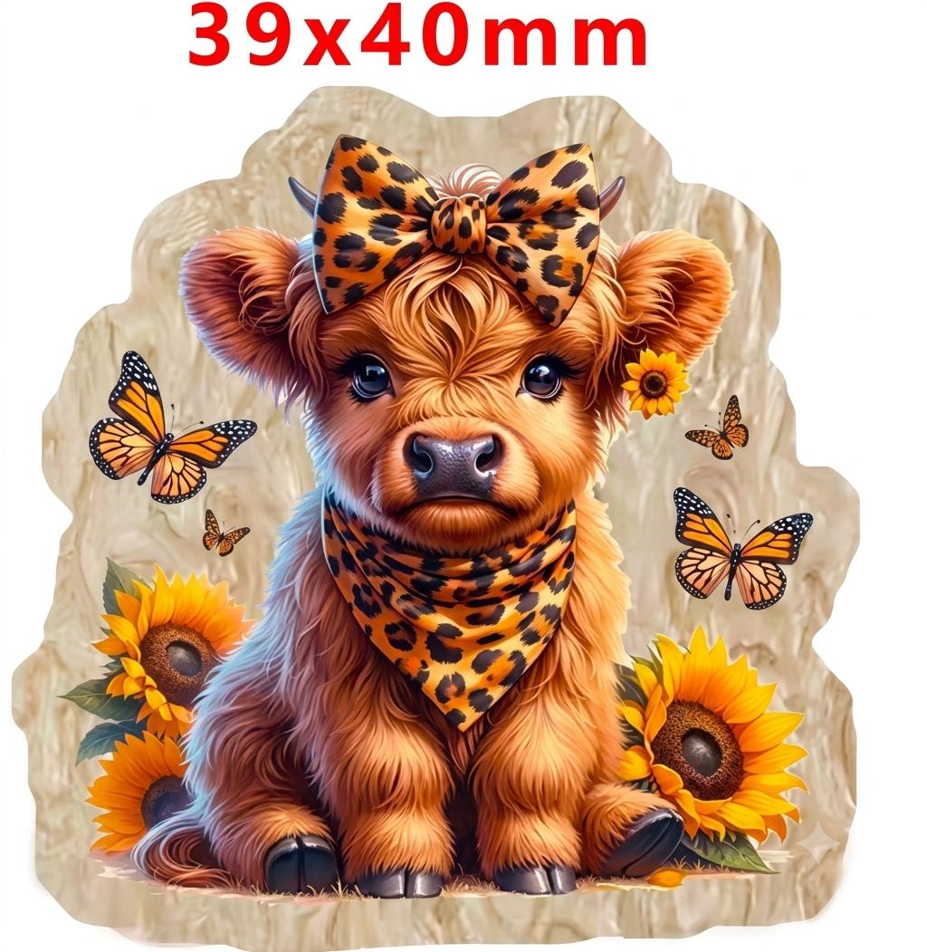 Glitter Acrylic Flatback- Acrylic Planer Resin Charm Cow Sunflower