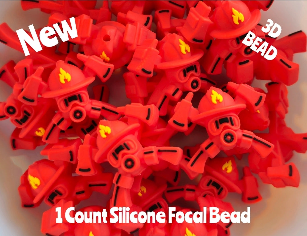 New 3D Silicone Firefighter Focal Beads 1 Count DIY Bead Supplies