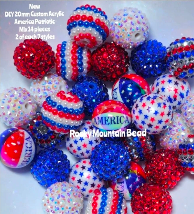 Patriotic Fancy Rhinestone America Acrylic Beads Mix 14 count