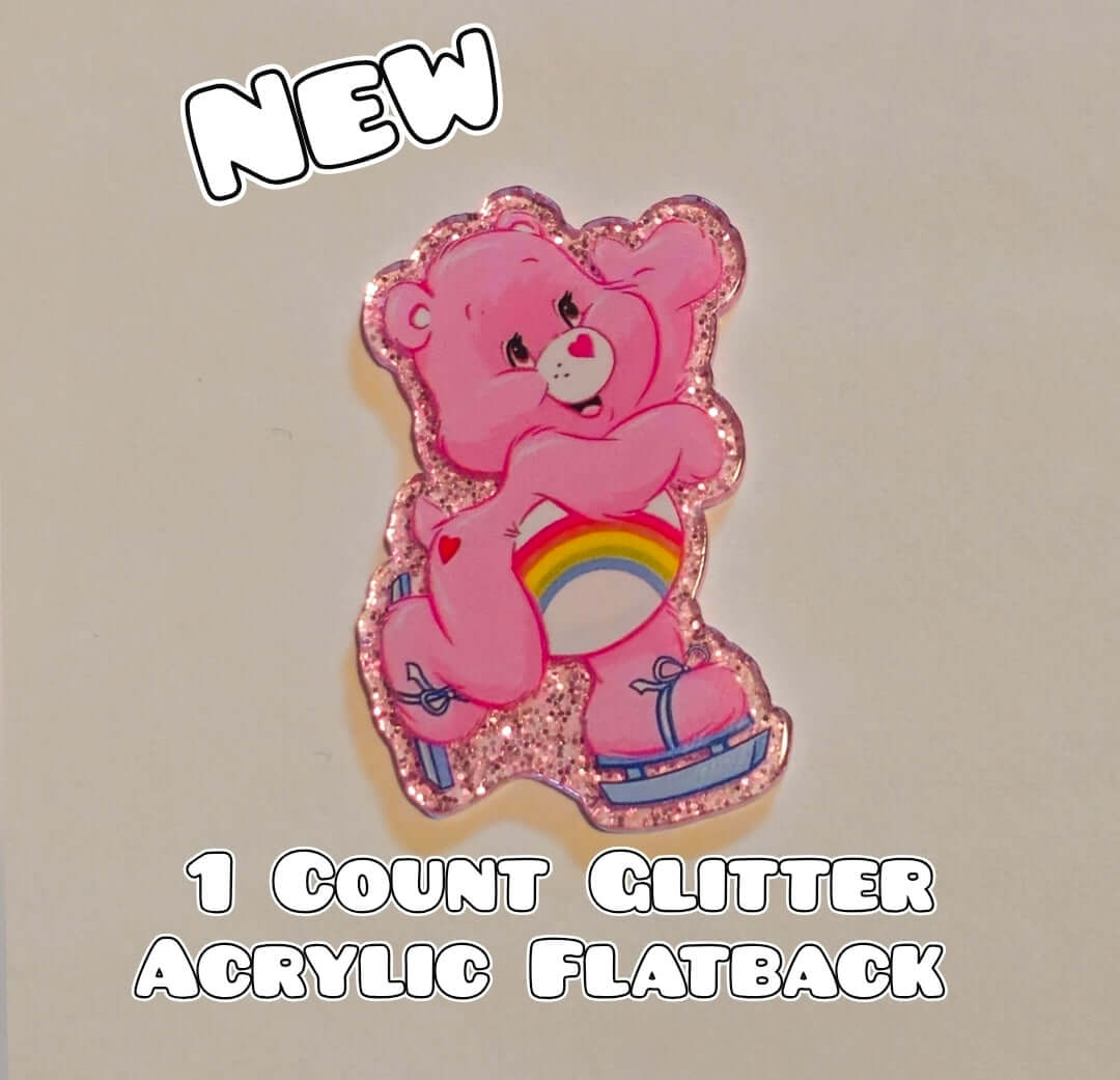 Glitter Acrylic Flatback- Acrylic Planer Resin Charm- Care Bears