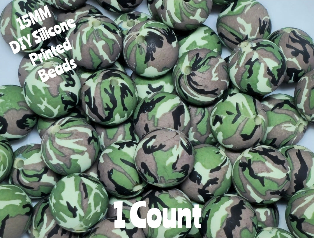 New 1 Count 15mm Printed Beads Camoflouge DIY beads