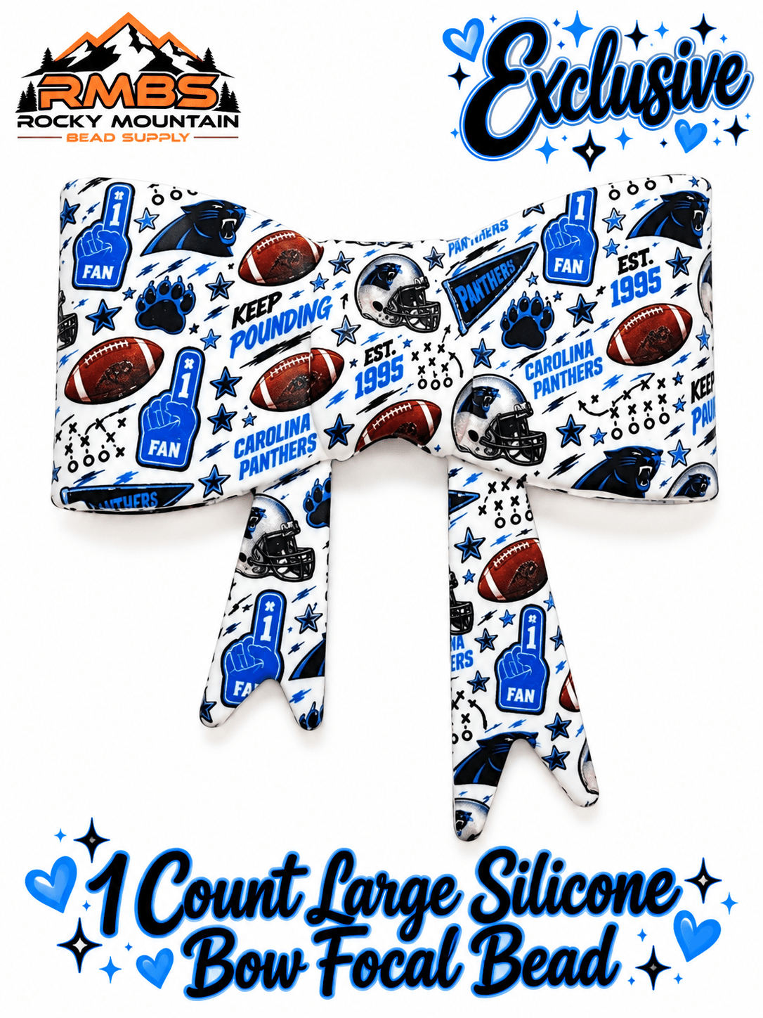 New Shop Exclusive 1 Count Large Silicone Bow FOOTBALL PANTHERS