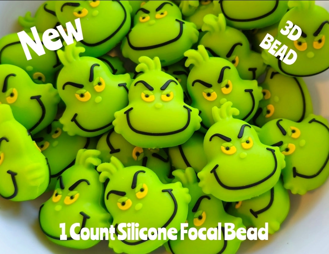 New 3D Silicone Grinch Focal Beads 1 Count DIY Bead Supplies