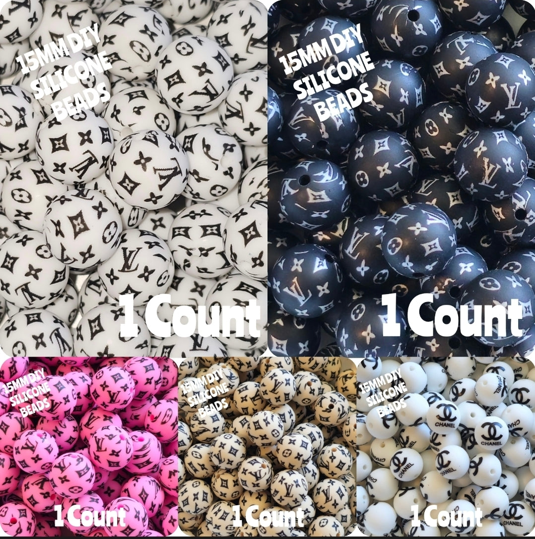 New 1 Count 15mm printed Luxury silicone beads