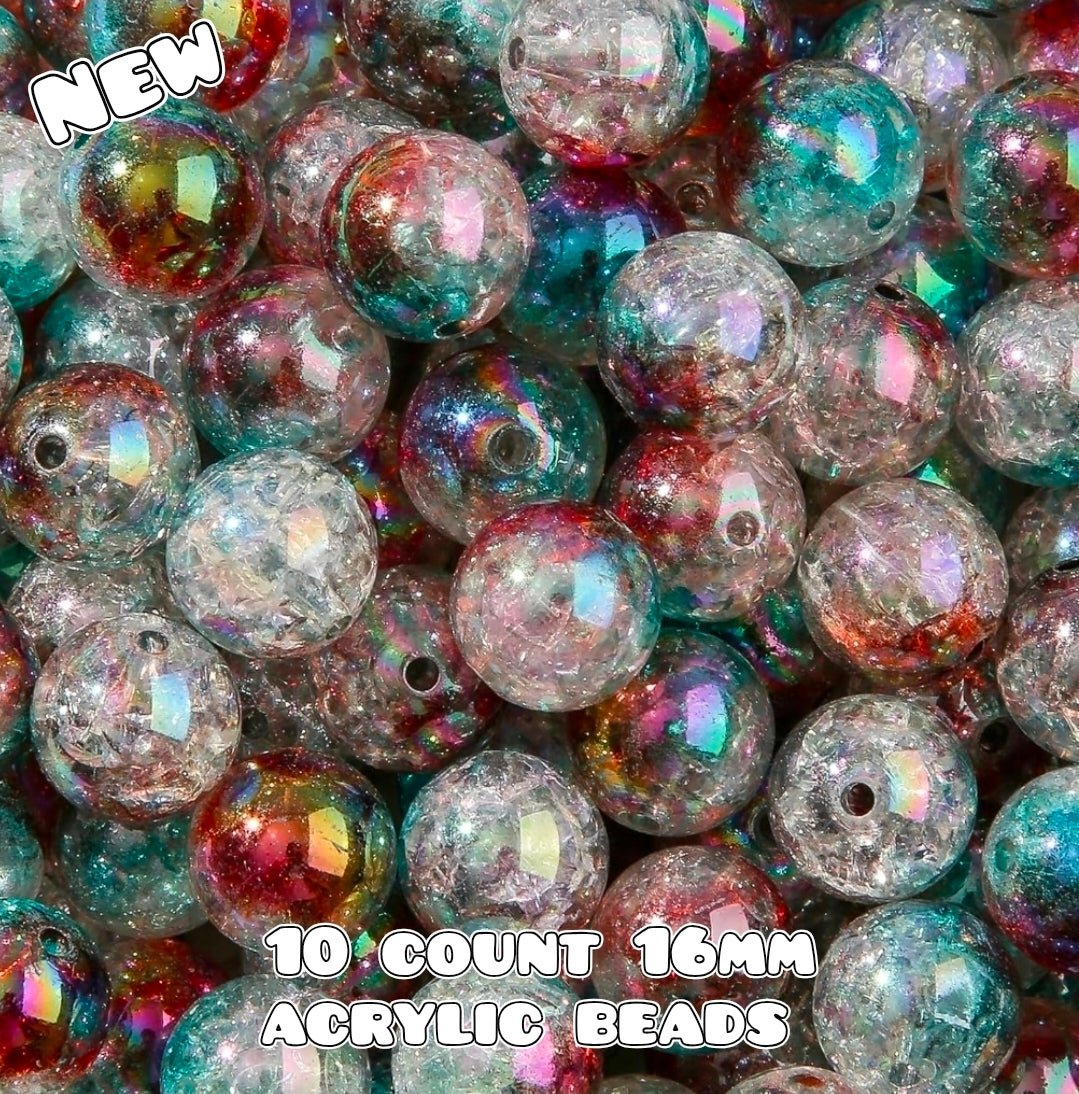 New 10 Count Acrylic 16mm Beads Multi Color Mix Crackle Ombre