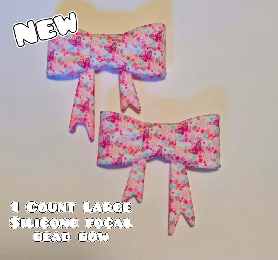 1 Count Large Silicone Printed Bow Focal Beads. Bow beadable accessories