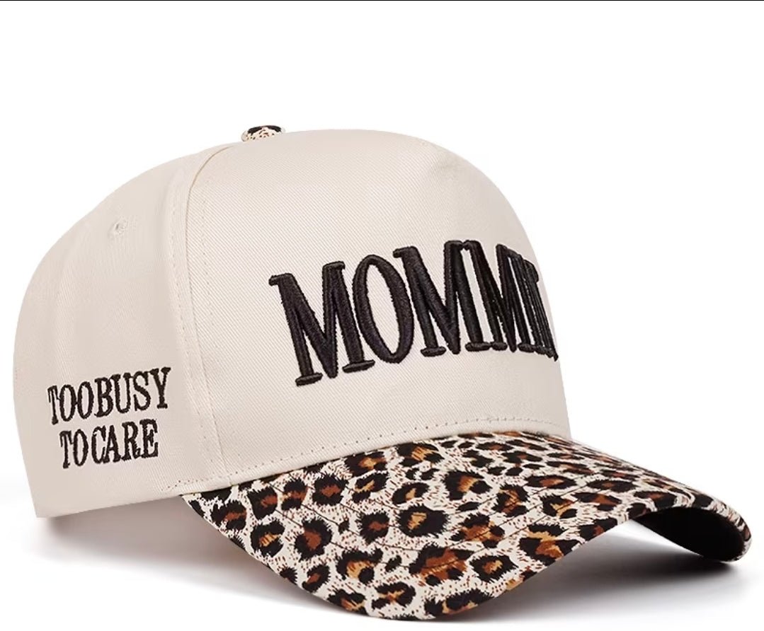 Women Embroidered Mommin Baseball Cap Leopard Tan