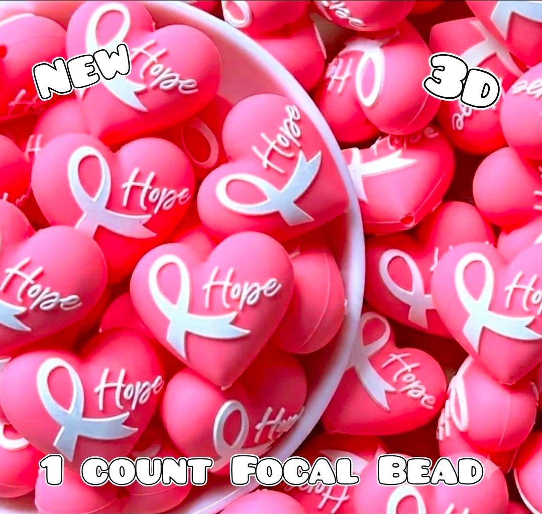 New 1 Count Focal Bead Breast Cancer 3D Heart Hope