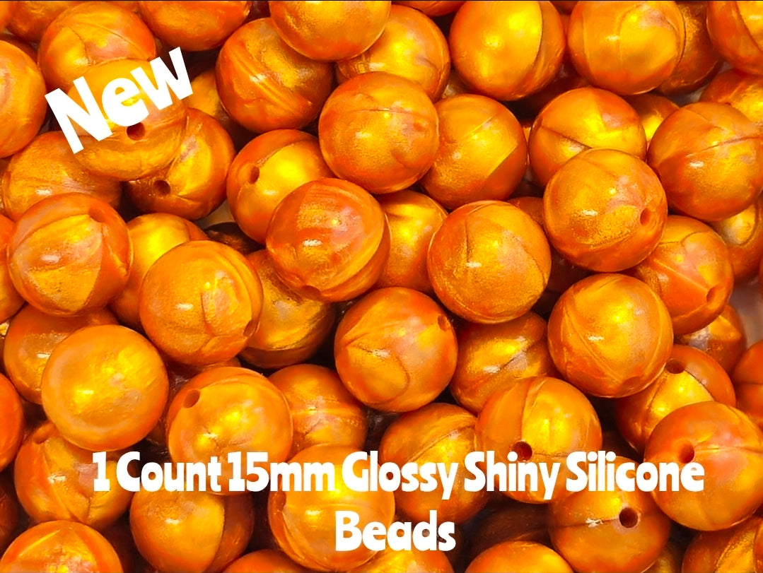 15mm DIY Silicone Beads Glossy Shiny Solids 1 Count Marbel Gold