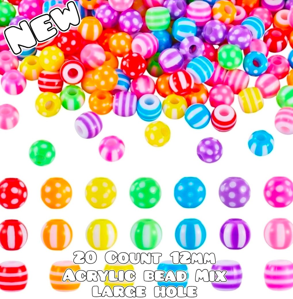 New 20 Count Acrylic 12mm Beads Multi Color Mix Large Hole