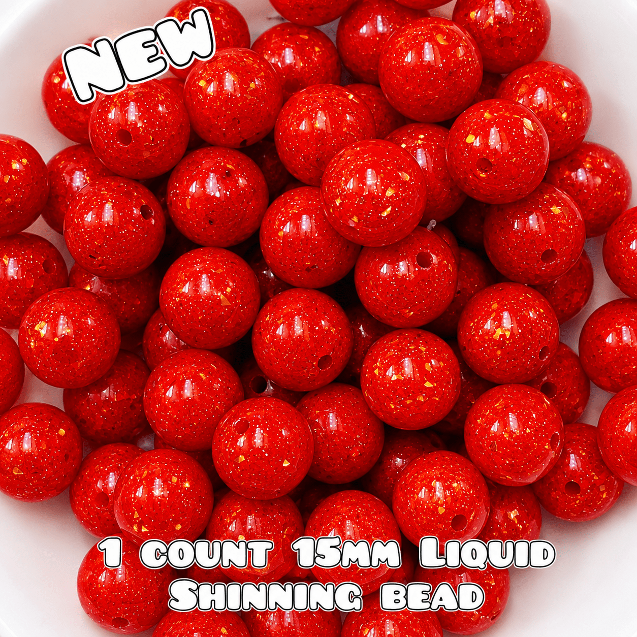 NEW 15mm DIY Silicone Beads Glitter Glossy 1 Count Red