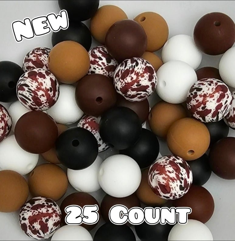 25 Count Silicone Bead Mix Brown Cow