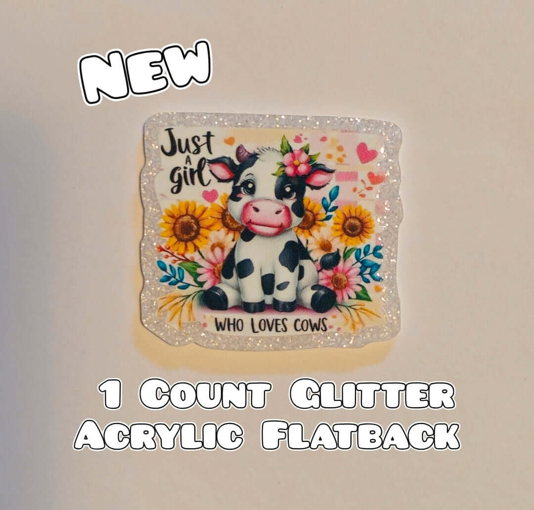 Glitter Acrylic Flatback- Acrylic Planer Resin Charm- Cow