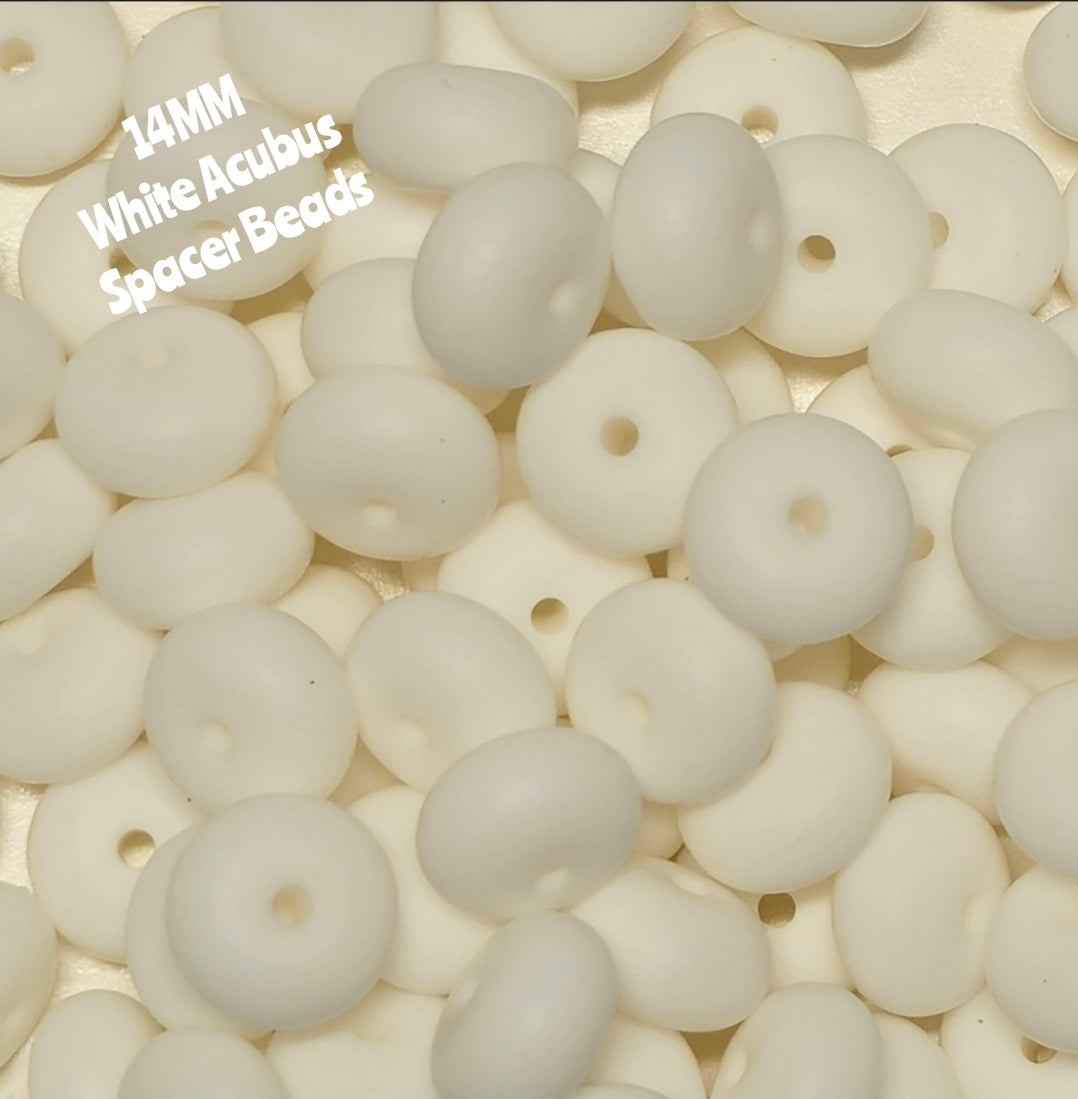 1 Count DIY 14 MM WHITE Silicone SOLID Acubus Spacer Beads Craft Supplies