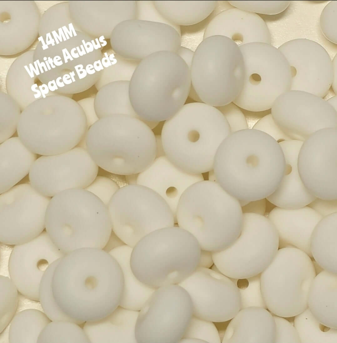 1 Count DIY 14 MM WHITE Silicone SOLID Acubus Spacer Beads Craft Supplies