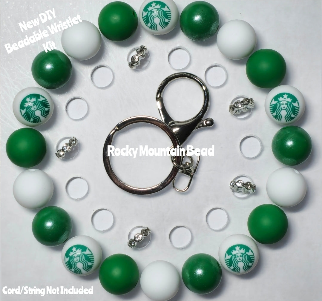 New 1 Count DIY Deluxe Beadable Wristlet Kit- Coffee Star bucks Beads- Beadable Accessories