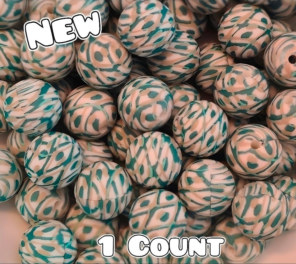 New 1 Count DIY Silicone Beads 15mm printed Emerald Basket Weeve