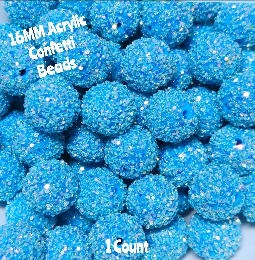 1 pieza de 16 MM, cuentas acrílicas DIY, confeti azul, suministros de artesanía