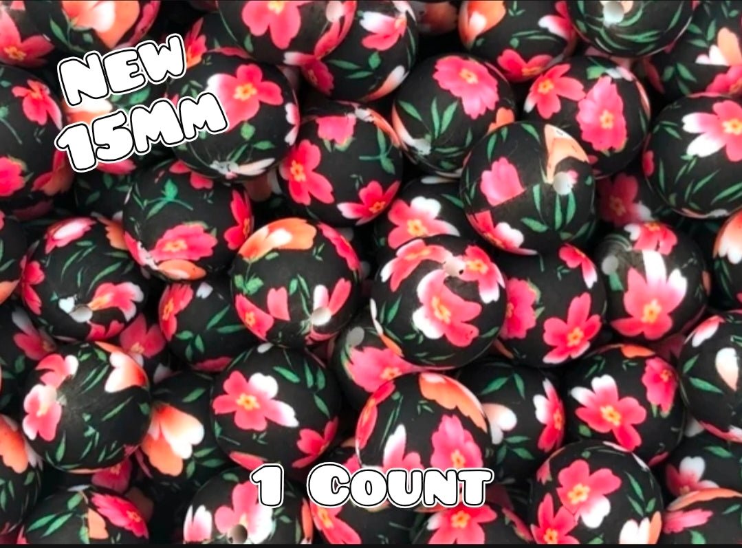 New 1 Count 15mm printed silicone bead Botanical Gardens
