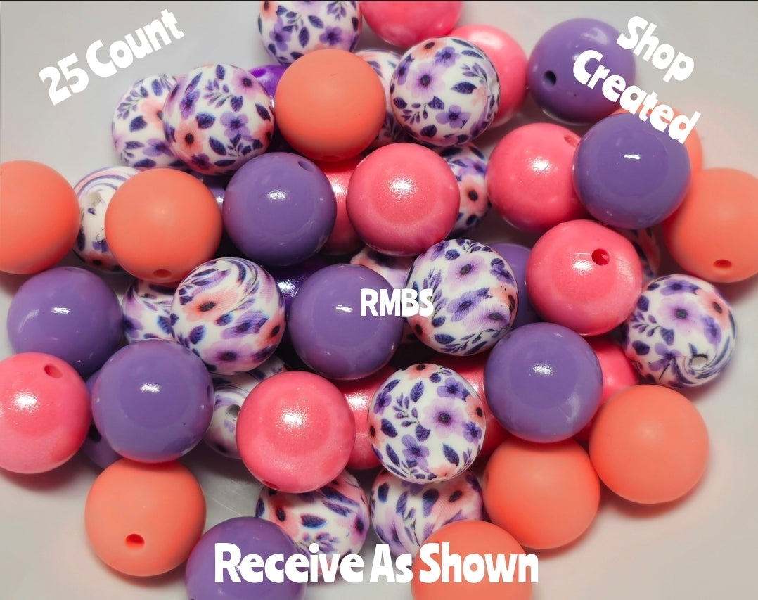 New Purple Pink Flowers Silicone Bead Mix DIY Craft Supplies 25 Count 15mm