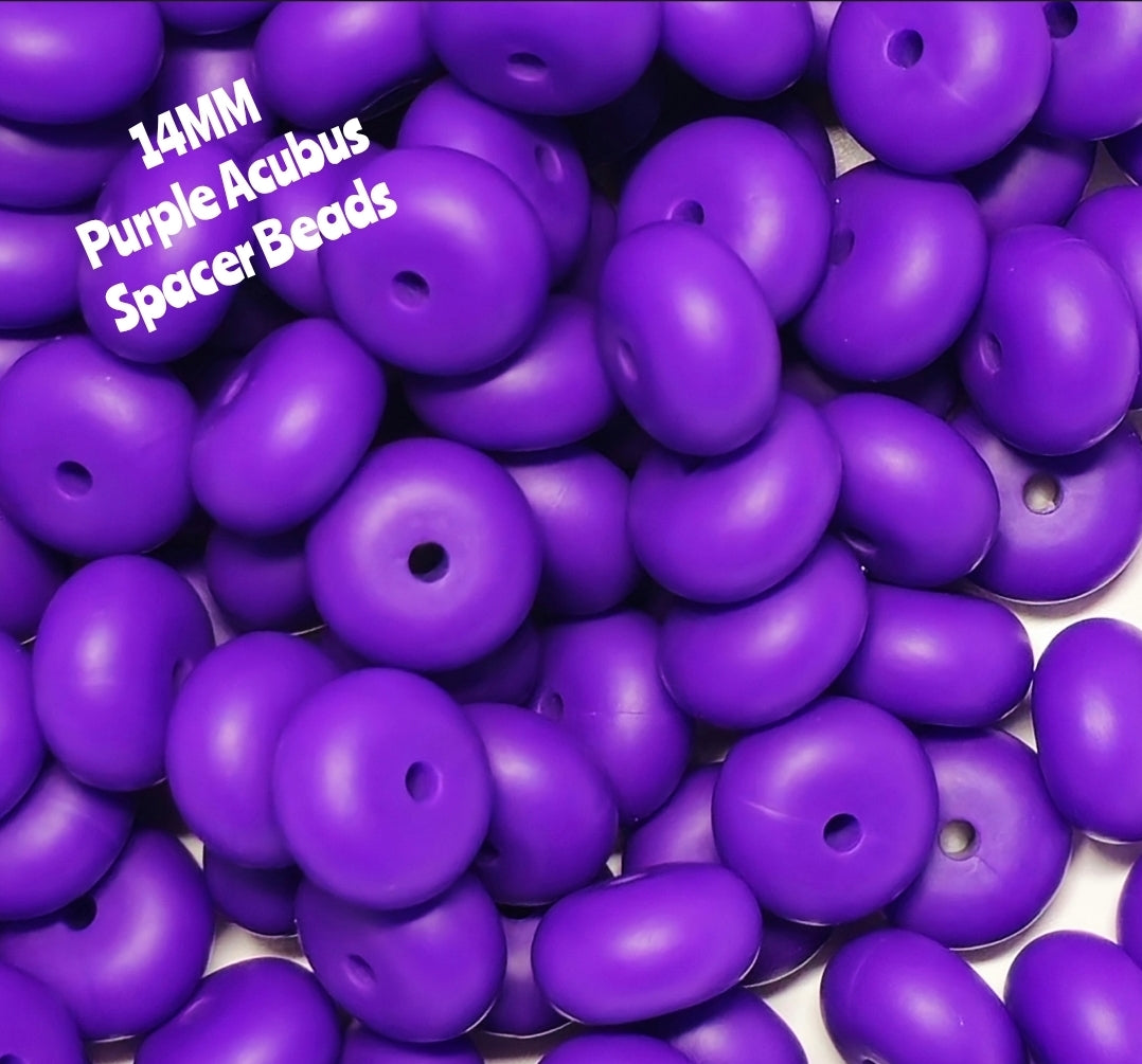 1 Count DIY 14 MM PURPLE Silicone SOLID Acubus Spacer Beads Craft Supplies