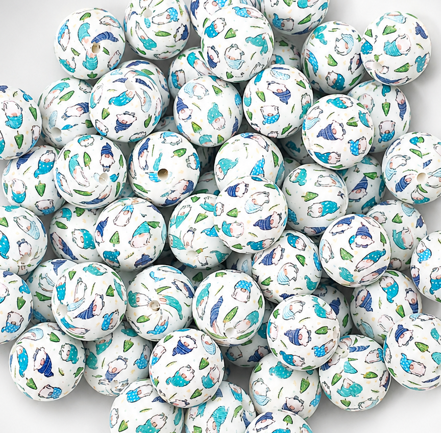 New 1 Count DIY Silicone Beads 15mm printed Christmas Gnomes