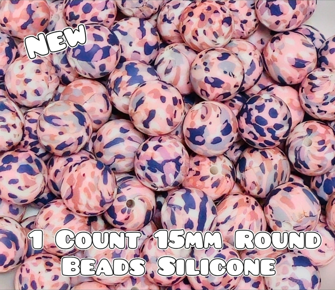 New 1 Count DIY Silicone Beads 15mm printed Pastel Camouflage