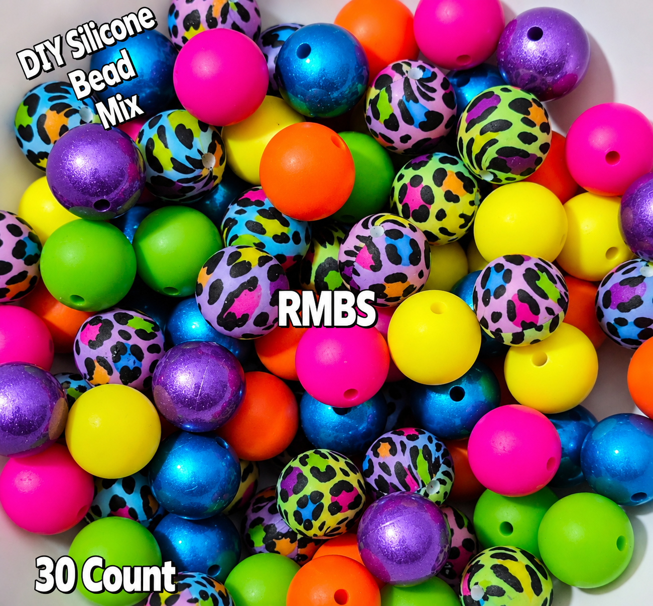 New Bold Bright Leopard DIY Silicone Bead Mix 30 count