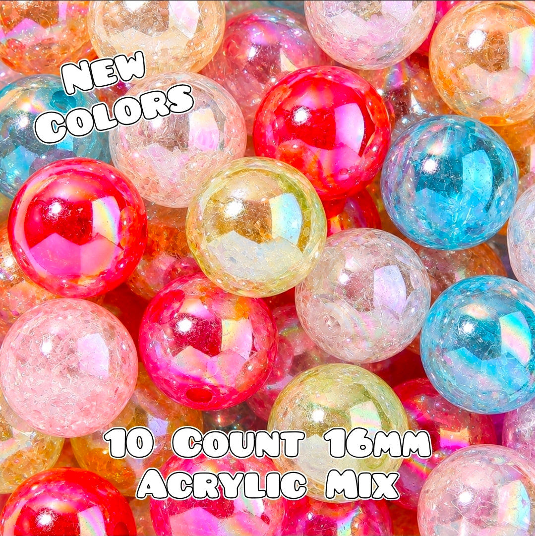 10 count 16MM Acrylic Opal UV Shimmer Crackle Bead Mix