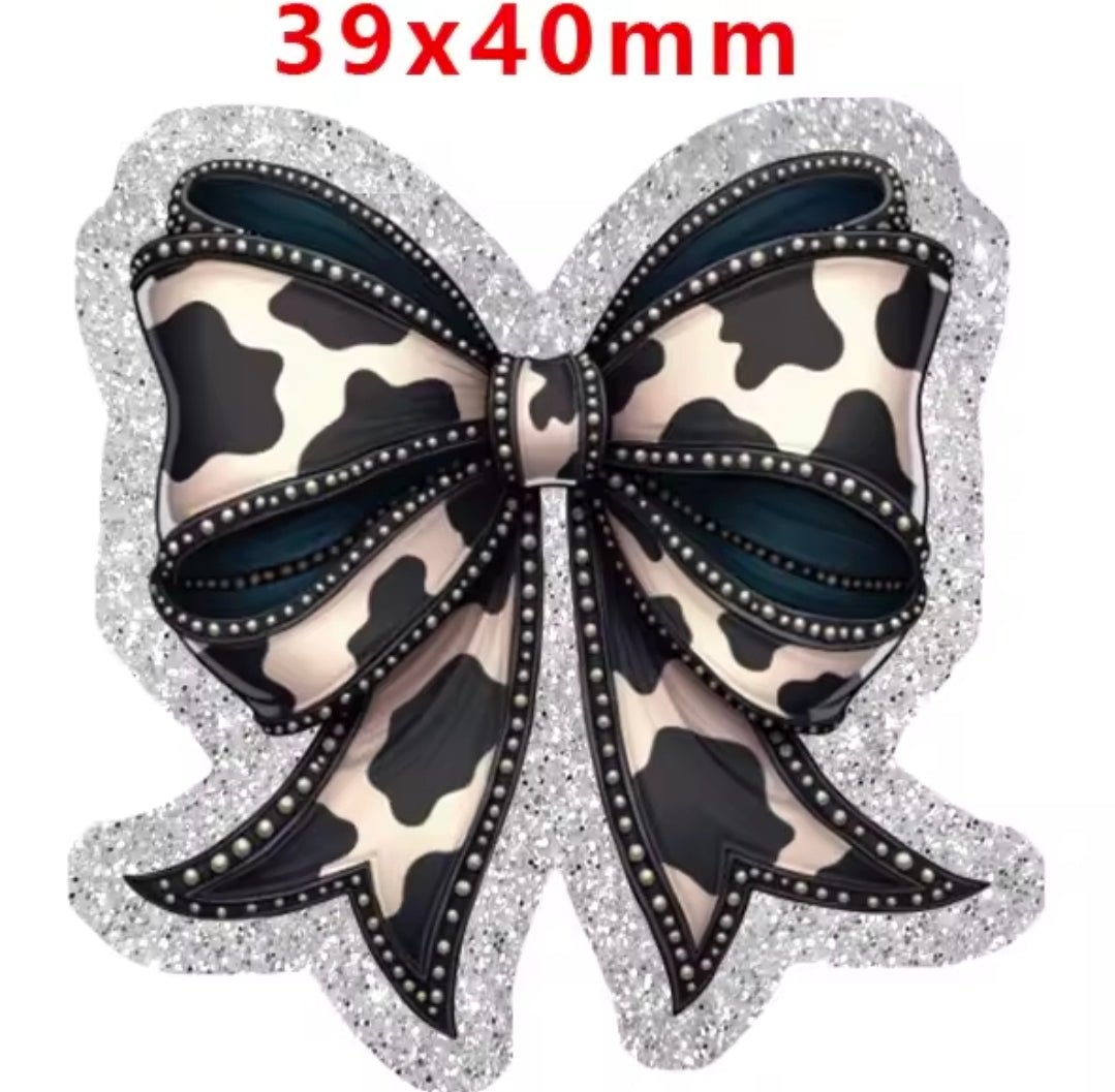 Glitter Acrylic Flatback- Acrylic Planer Resin Charm Western Cow Bow