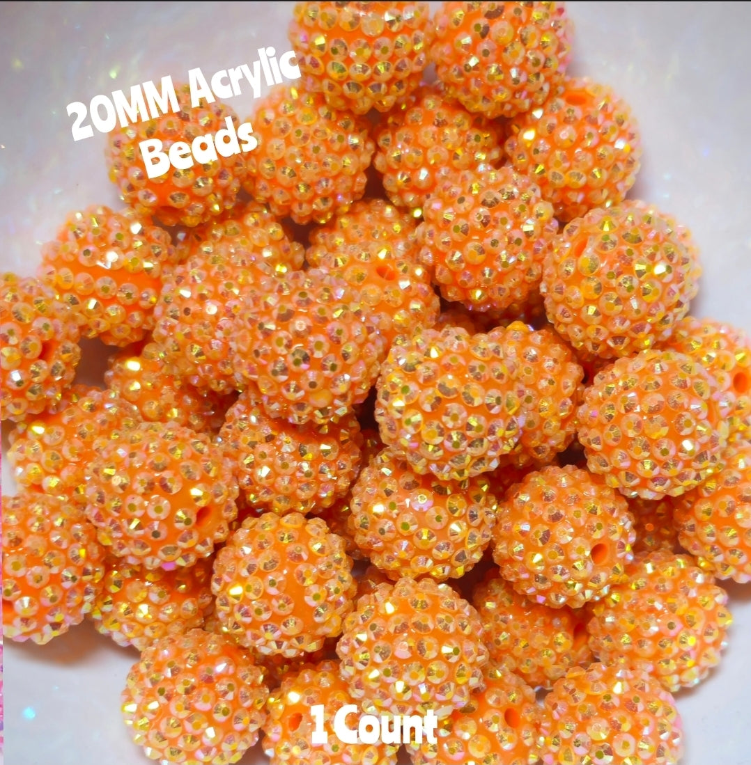 1 Count 20MM DIY Fancy Rhinestone Orange Acrylic Beads Craft Supplies