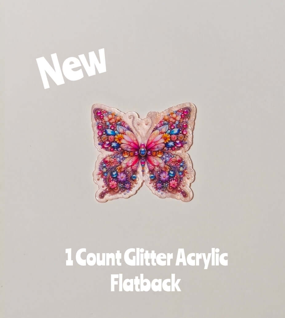 New 1 Count Glitter Acrylic Flatback Butterfly